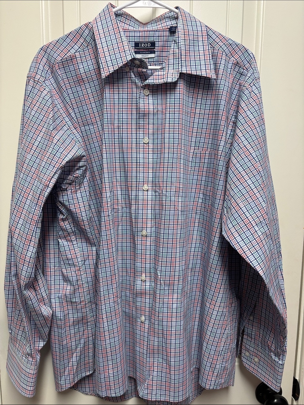 IZOD Men's Multi-Check Dress Shirt size XL 17-17.5 Neck